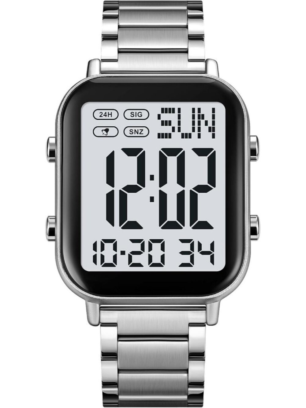 Unisex Silver Analog Stainless Steel Waterproof Electronic Square Digital Watch